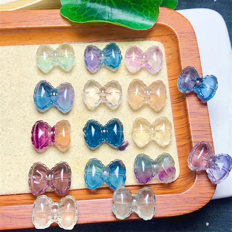 10PCS Natural Fluorite Bowknot Cute Carving Crystal Crafts Energy Gemstone DIY Pendant Healing Jewelry Gift