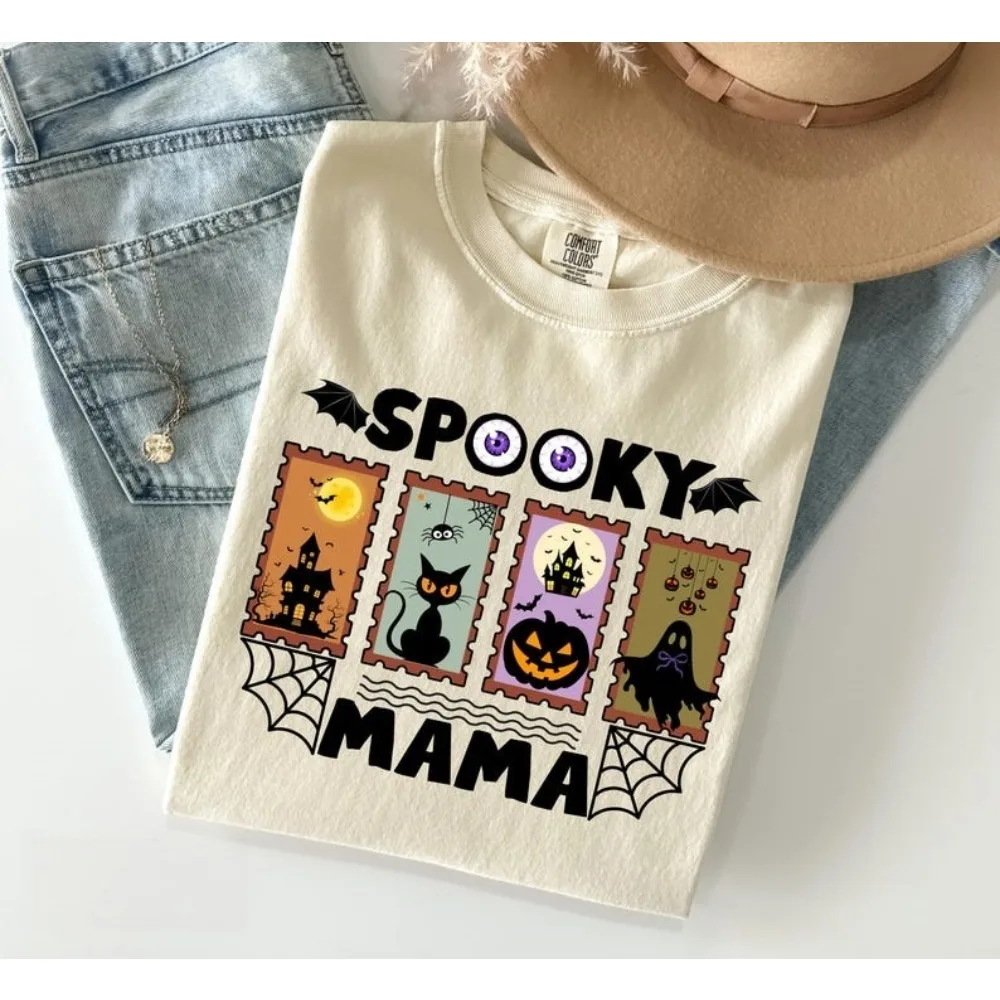 Retro Halloween T-shirt, Halloween Graffiti T-shirt, Cute Pumpkin Halloween T-shirt,Retro Autumn Pattern T-shirt,Cotton Clothing