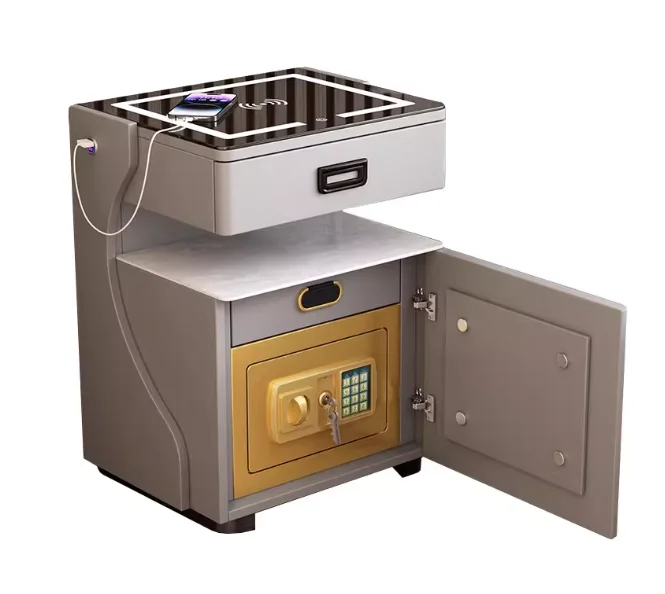 Home Smart Bedside Table Safe Integrated Bedroom Storage Cabinet Simple Modern Wireless Charging Safe with Light