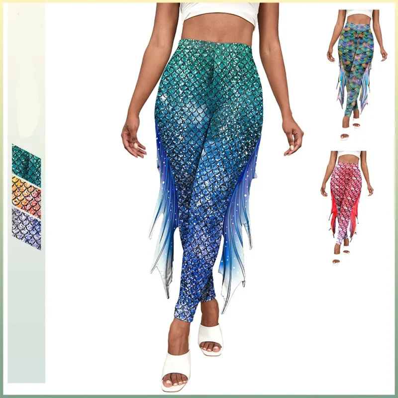 The Mermaid Printed Cosplay Pants Fish Scales 3D Printed Women Bottoms Spring Fashion Women's Leggings Tight Yoga pants OI4131