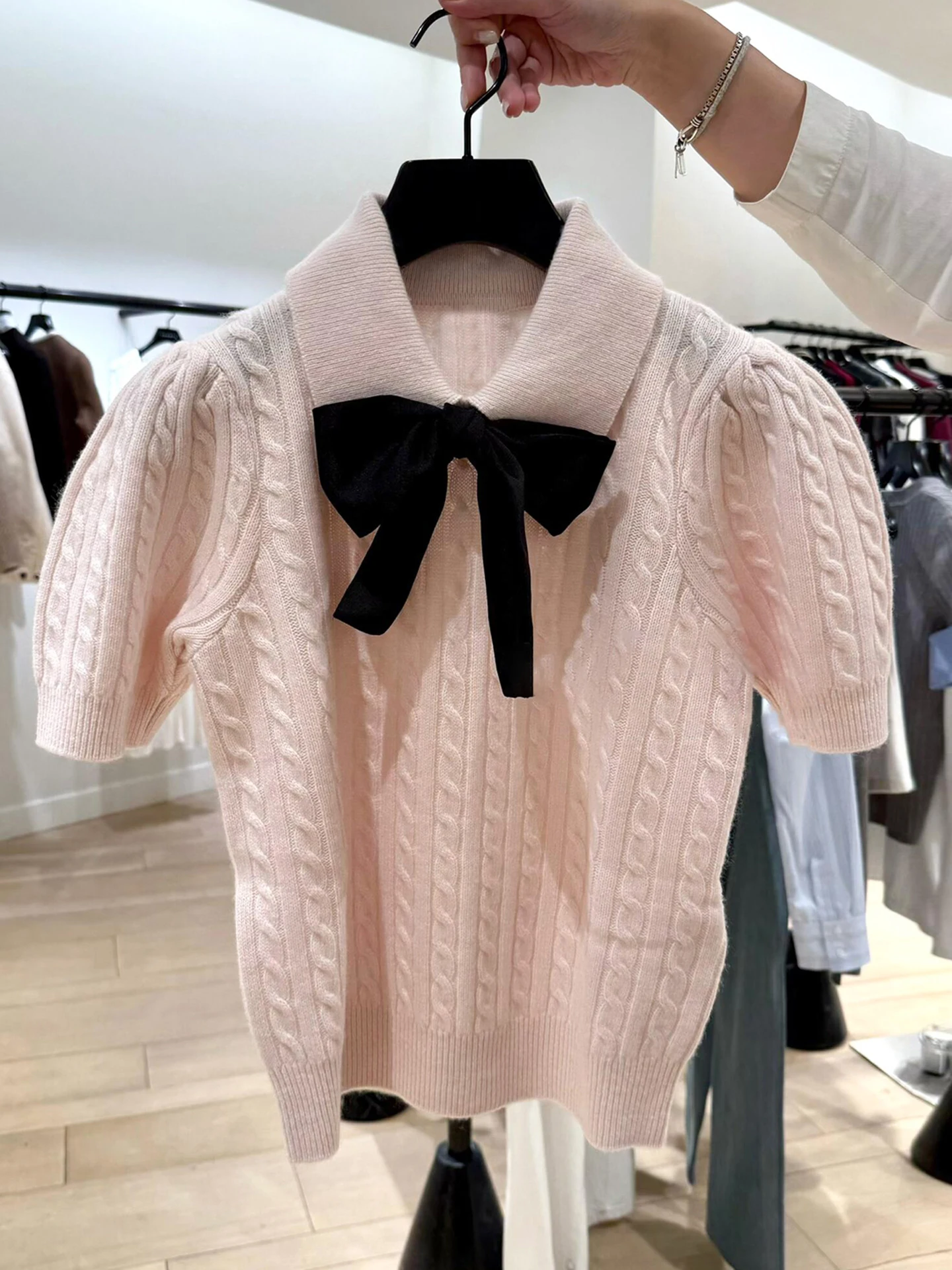 

S Home South Oil High End Women's Faion Autumn Knot Bubble Sve Knitted Top Ele Commute Sle Regular Fit