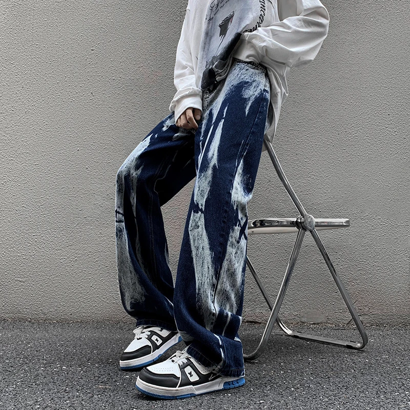 

2023 Spting Tie-dye Jeans mens High Street Straight Denim Pants Men Baggy Fashion Trend Jean Pants Mens Wide-leg BF Clothing