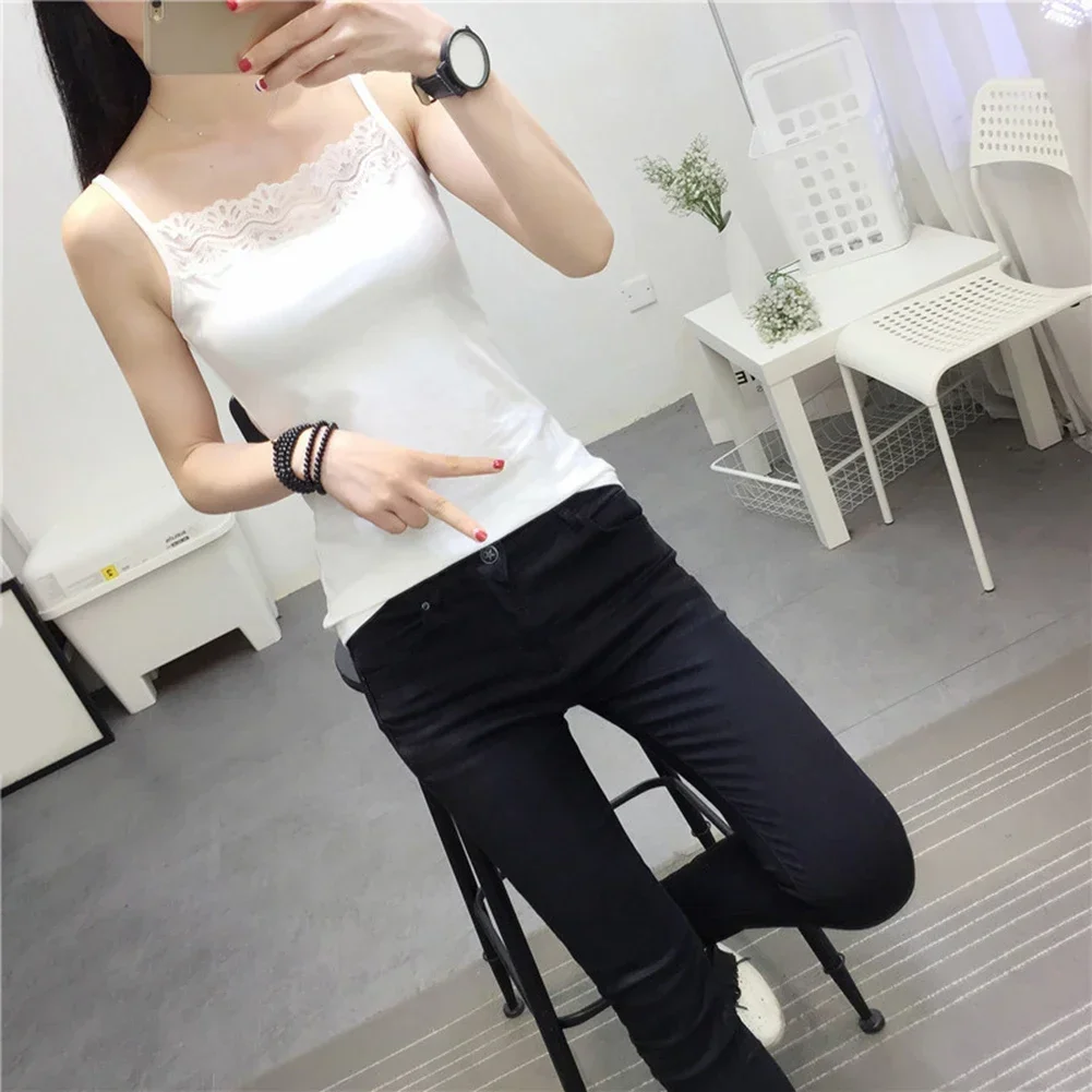 Sexy Tank Tops Women Clothing Lace Sleeveless Crochet Top Slim Fit T-Shirt Lady Tank U-Neck Solid Color Underwaist Summer Vest