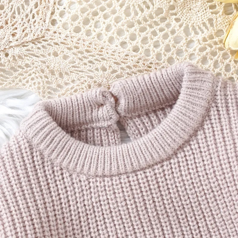 Baby Girl Knit Bodysuit Autumn Winter Clothes Letter Floral Embroidery Long Sleeve Crew Neck Sweater