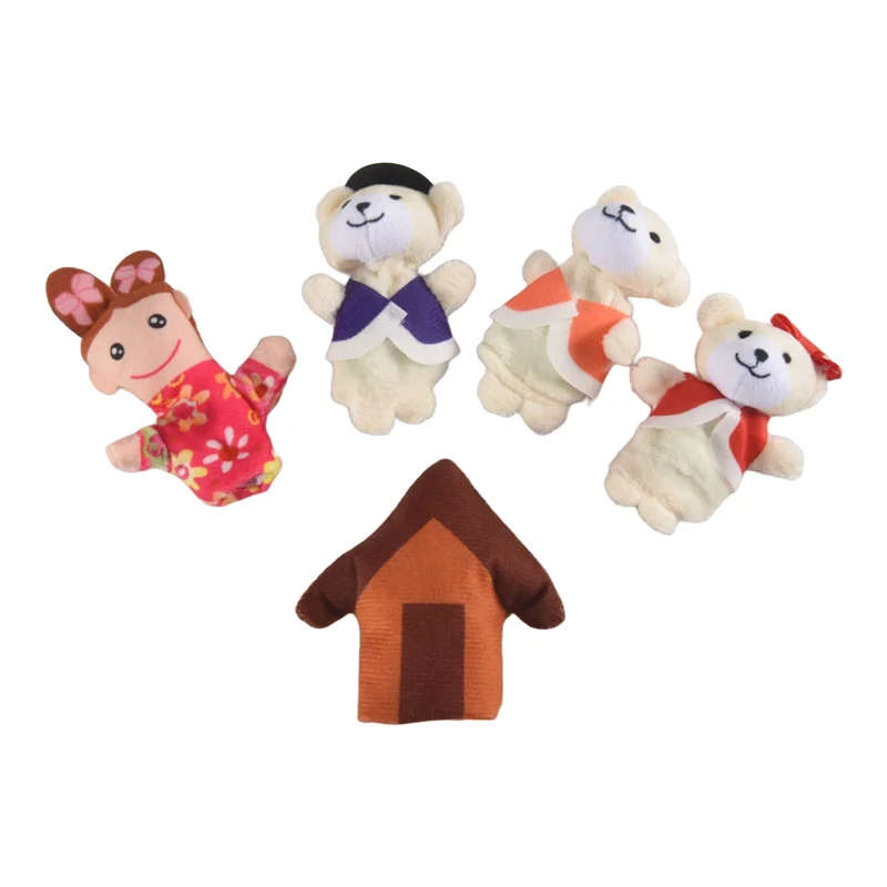 B49B-ชุดหุ่นนิ้วมือ 5 ชิ้น นิทานเทพนิยาย โกลดิล็อคส์ และหมีสามตัว