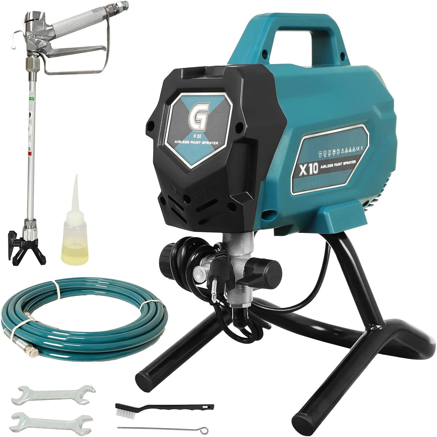 

Безвоздушный распылитель краски мощностью 750 Вт, безвоздушный распылитель на подставке 3300 фунтов на квадратный дюйм, высокоэффективный электрический распылитель краски для краски своими руками до 10 галлонов