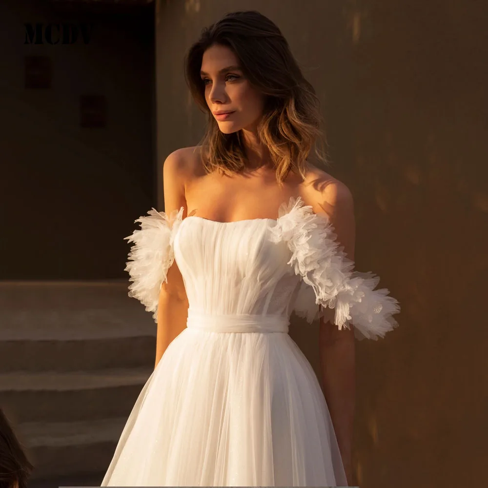 MCDV Flowers Wedding Dresses Tulle Strapless Off Shoulder Bridal Dress 2025 A-Line Wedding Gown Robe De Mairee ﻿Customized