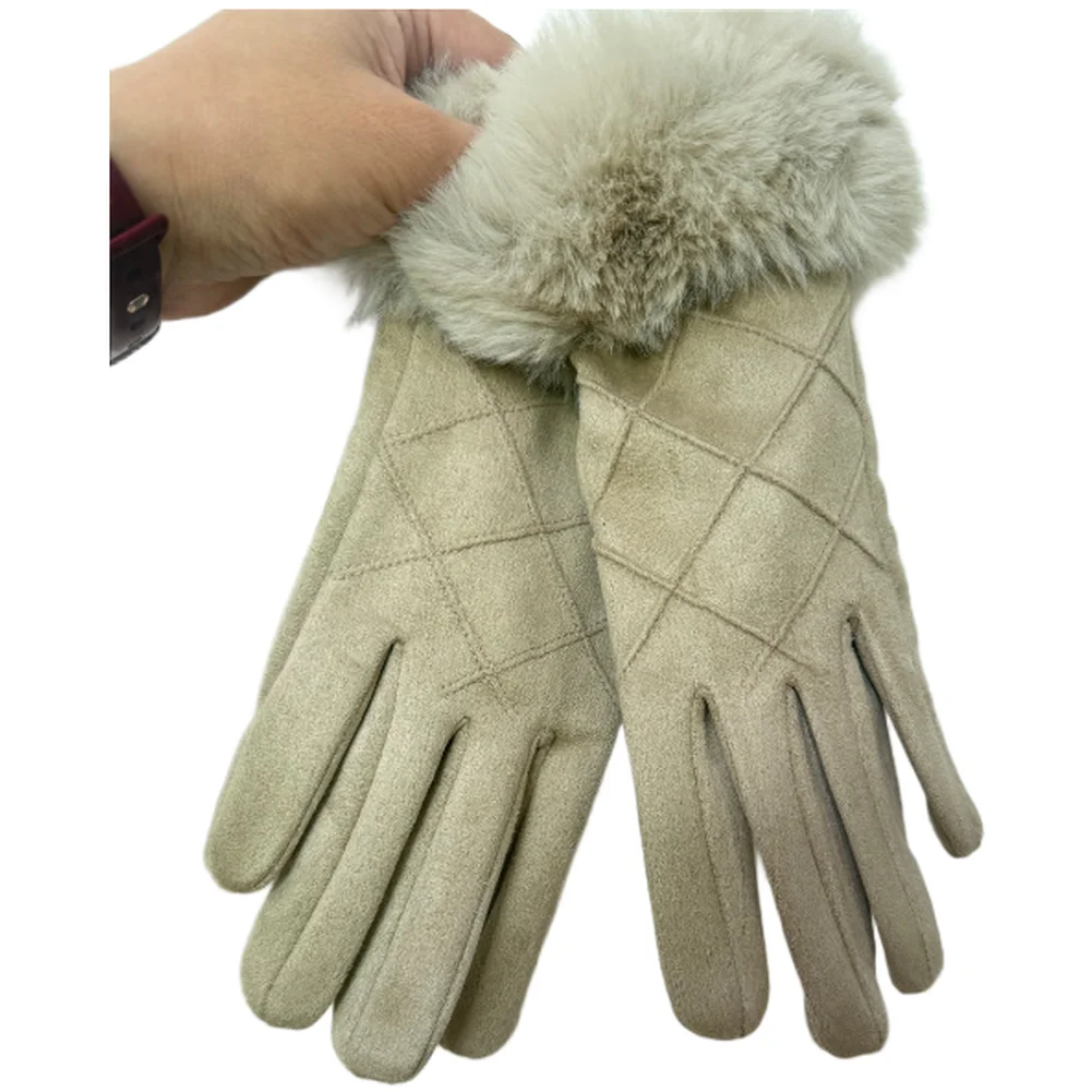 For Women's Winter Gloves Touch Sensitive Fleece Lined Windproof Suede with Decorative Floral Details for Daily Use