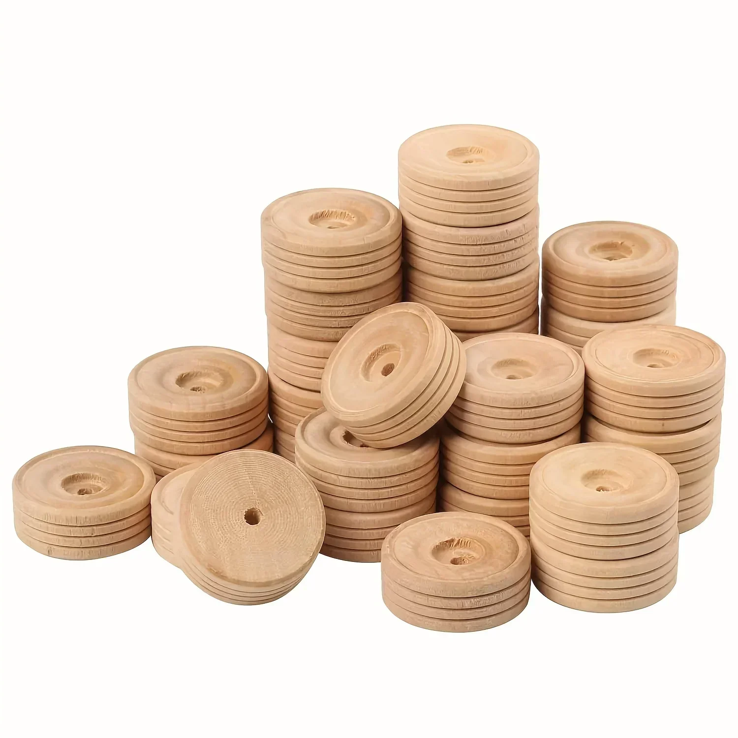 Ruedas de madera de 20 piezas, neumáticos de madera con banda de rodadura de 1,18 pulgadas, ruedas con orificio de 0,14 ", perfectas para proyectos y camiones de carft de madera DIY