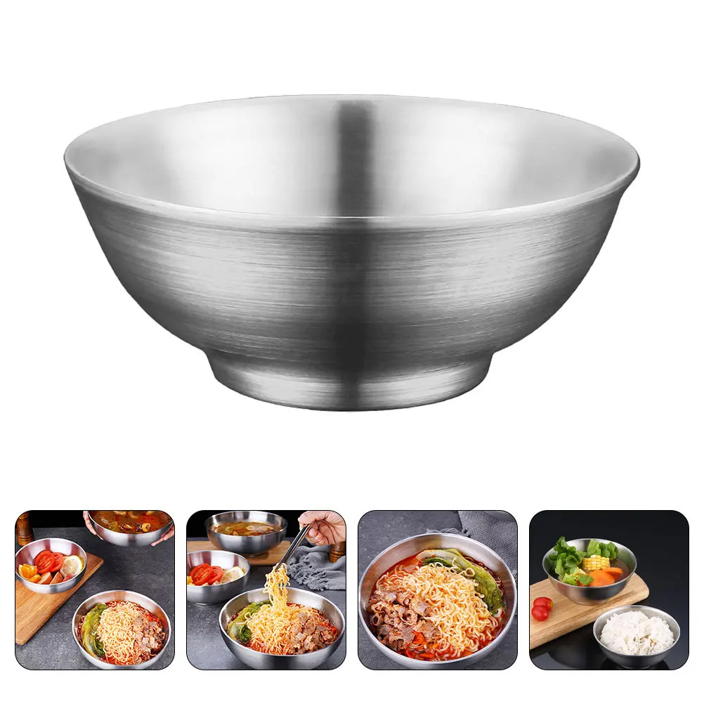 

Thick Double Layer Stainless Steel Soup Bowl Heat Resistant Wear Resistant Multi Functional Serving Bowl for Ramen Noodles