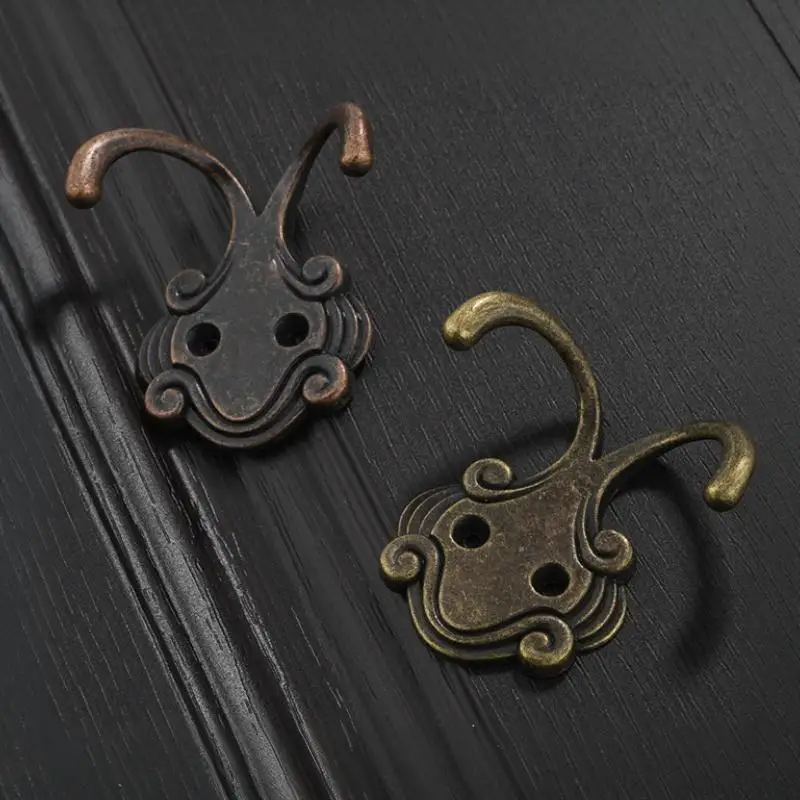 1Pcs Antique Double Head Coat Hat Bag Hanger Zinc Alloy Double Prong Hooks With Screws Portable Multifunctional Wall Hanging