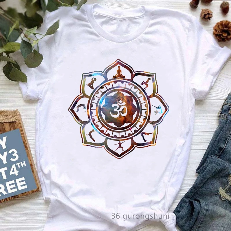 2024 Hot Sale Zen Hobo Boho Paix T-Shirt Girls Buddha Chakra Meditation Tshirt Women Funny White T Shirt Female Summer Tops