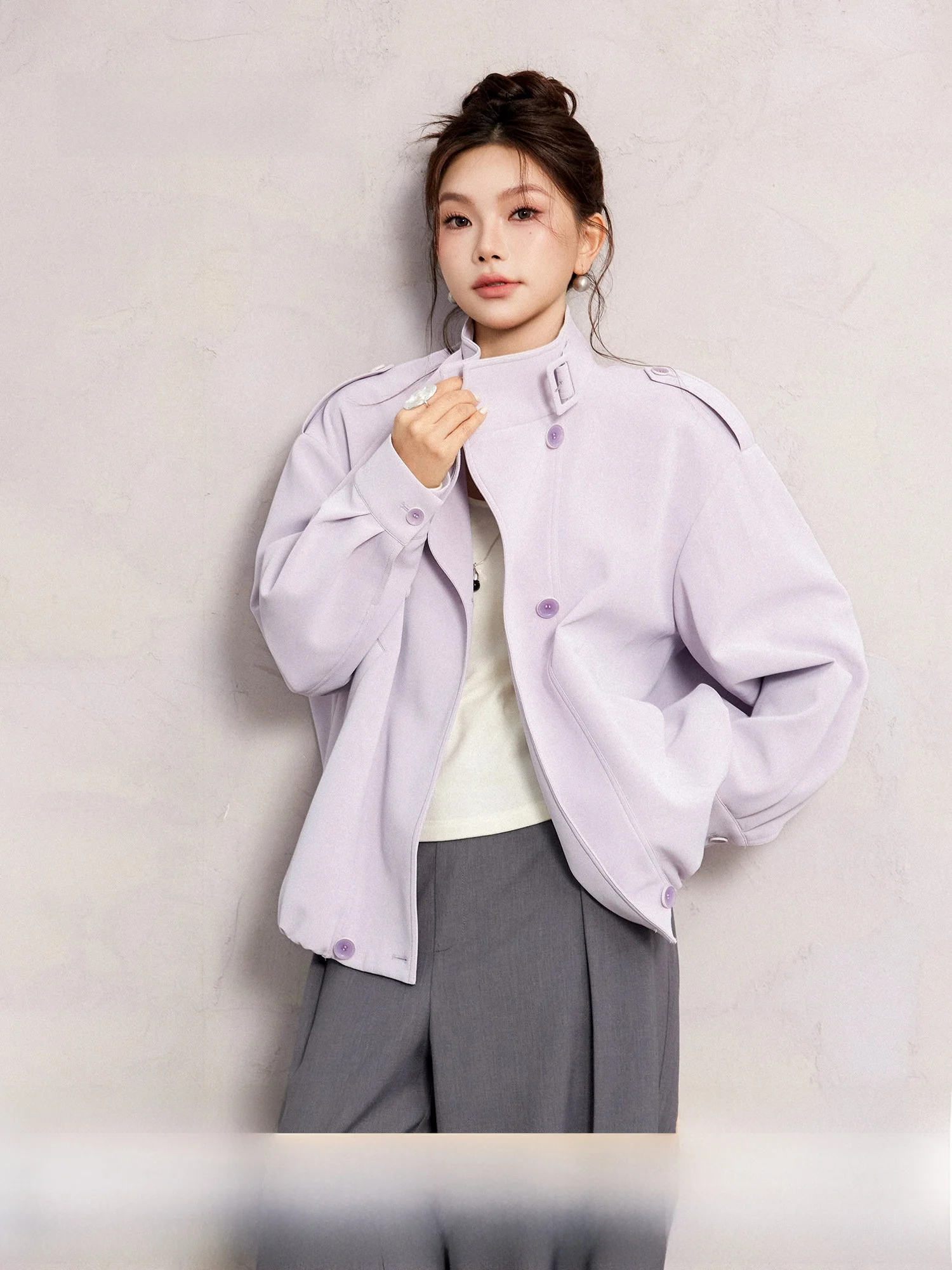 

Повседневная женская куртка Plusmall из искусственной кожи с длинными рукавами, свободного кроя, с воротником-стойкой, весенняя коллекция