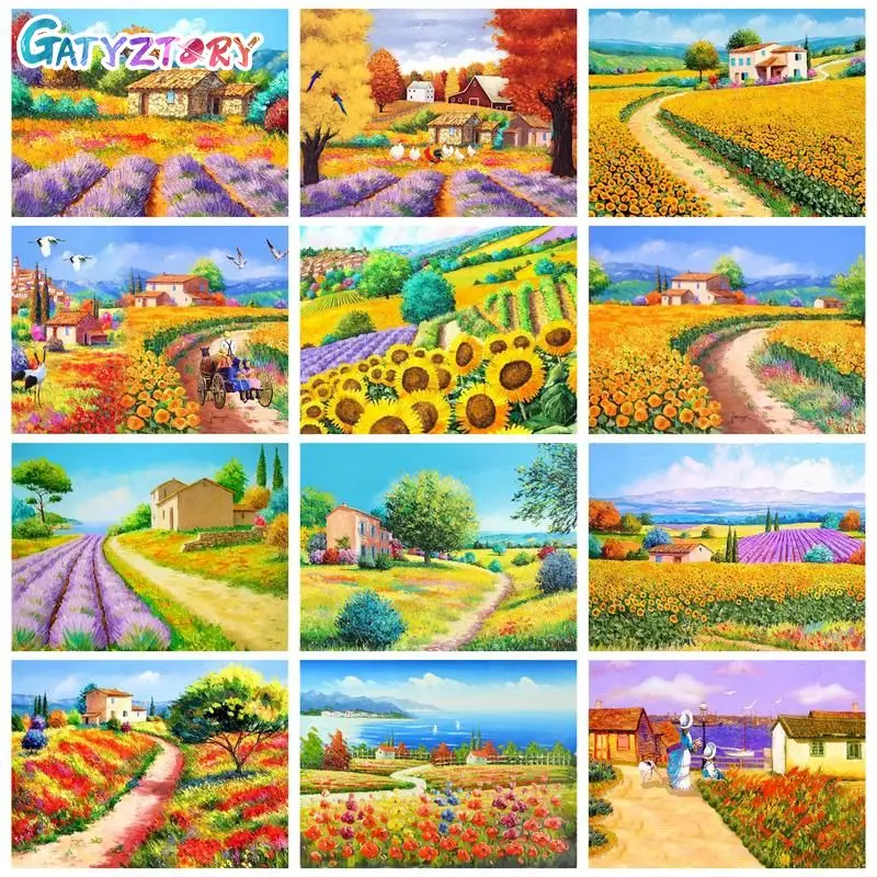 

GATYZTORY Square Round Diamond Painting Frame Flower Fields Cross Stitch Gift For Adults Kids Handicrafts Diamond Embroidery