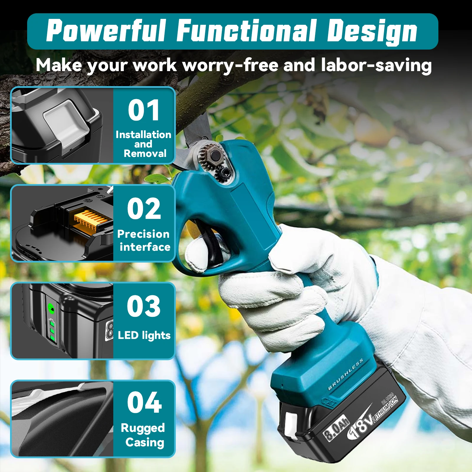 18V 8000mAh Ersatzakku für Makita BL1830, kompatibel mit Makita BL1830 BL1850 BL1860 BL1850B BL1840B 18V Elektrowerkzeug – Detail 2