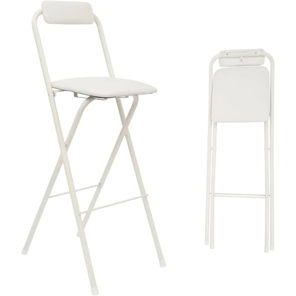 

Folding Chair with Backrest, Tall Collapsible Stool,Steel Folding Bar Stool, Counter Height Seat with Leather Padded for Kitchen