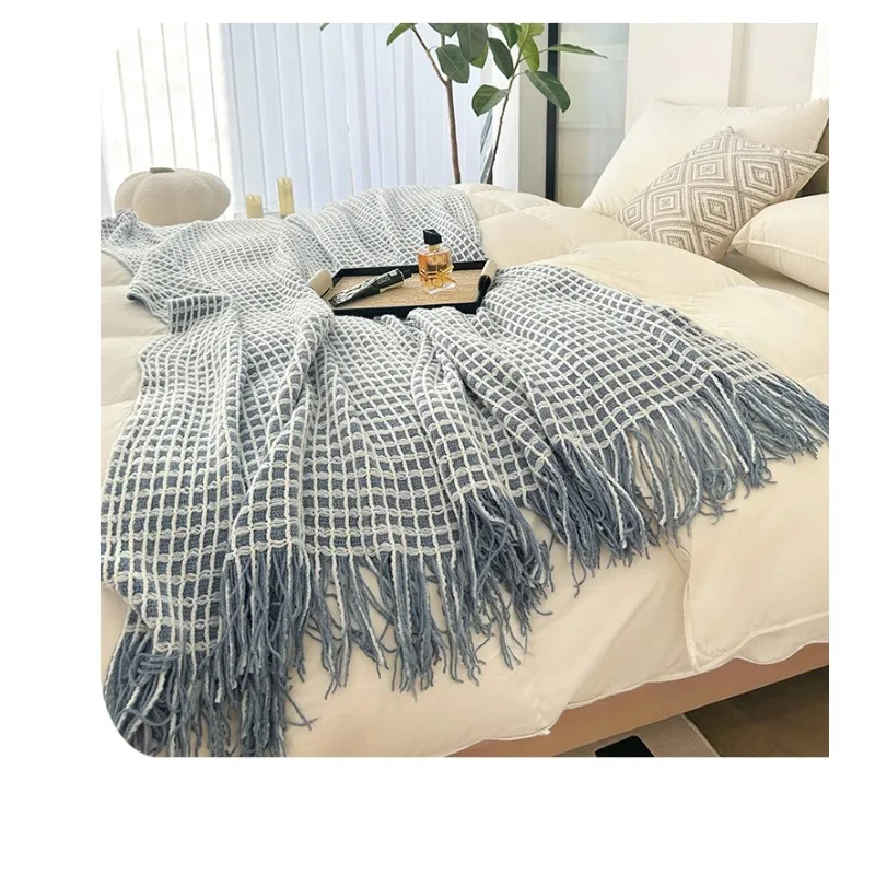 

Modern Plaid Tassels Bed Flag Bed Tail Scarf Runner Upscale Household Bedroom Hotel Flag Bed End Towel End Blanket