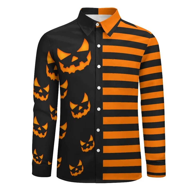 Halloween Long Sleeve Shirts Men\'s Pumpkin Head Printed Shirt Trend Party Clothing 2023 New Men\'s Street Leisure Long Sleeve Top