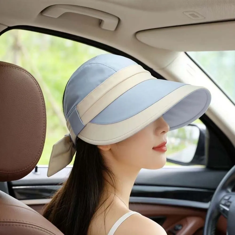 Portable Contrast Color Visor Cap Breathable Versatile Sunscreen Empty Top Hat Polyester Lightweight Wide Brim Sun Cap Beach