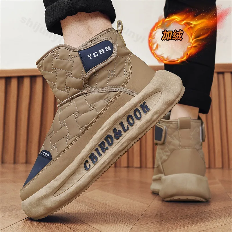 

2025 Winter Men's High Top Thick Sole Casual Snow Short Boots Warm Comfortable Fashion Versatile Plush Cotton Chunky Ankle Shoes
