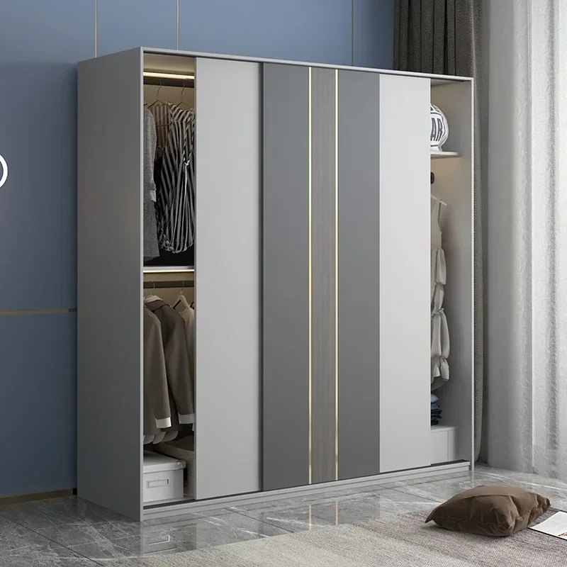 Armario nórdico con puertas correderas, mueble para dormitorio doméstico, armario grande sencillo, moderno, ligero y lujoso con mueble superior