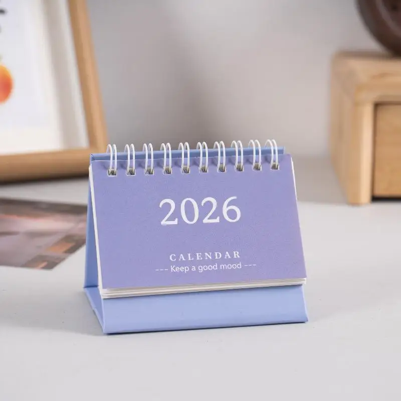 Solid Color Mini Desktop Calendar; Simple Style English Stand-up Desk Calendar