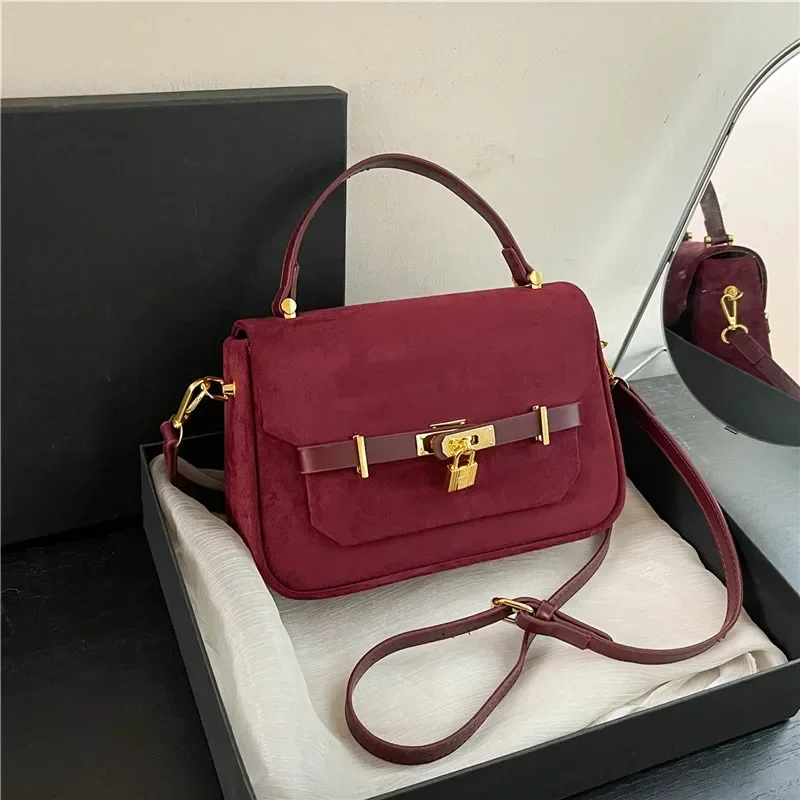 2025 New Versatile Classic Single Shoulder Crossbody Bag PU Fashion Kelly Bag Texture Lock Handheld Small Square Bag for Women