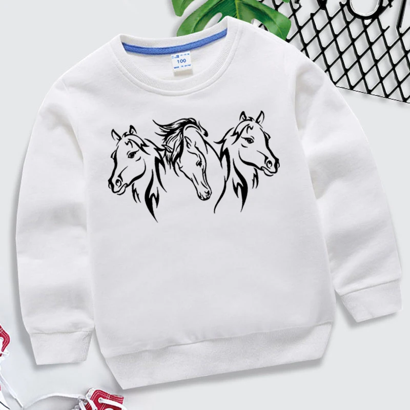 Children\'s Hoodie Wild Horse Clothing Boys and Girls Long Sleeve Tops O-neck Pullovers Fashion Harajuku Horse Kids Sweatshirt