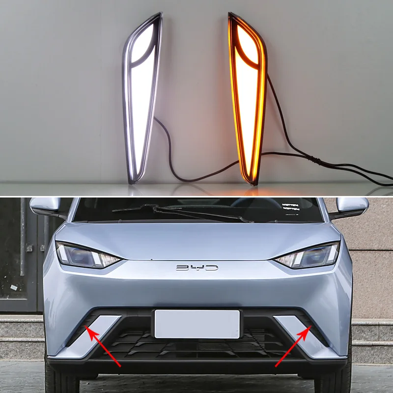 

LED Daytime Running Light For BYD Dolphin Mini 2024 Plug&Play Dynamic Turn Signal Waterproof Car 12V LED DRL Lamp