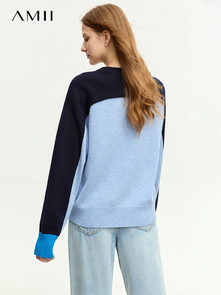 Imagem -02 - Amii-camisola de lã Minimalista para Mulheres Malhas Macias Jumper Solto Quente Estilo Preguiçoso Costura Contrastante Inverno Novo 2023 2023