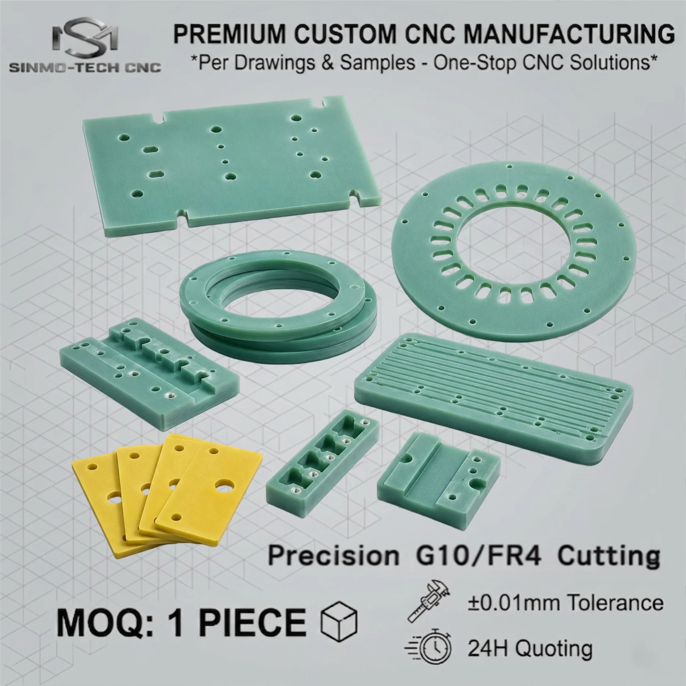 Custom G10 FR4 Epoxy Fiberglass CNC Router Milling Service Precision Insulating Sheet Plate Mechanical Parts Machining