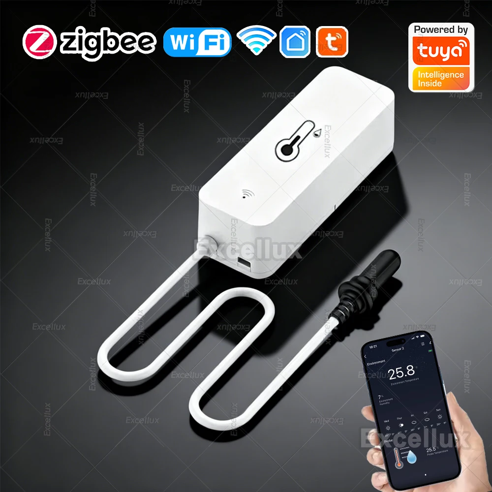 Tuya WiFi/Zigbee Temperature and Humidity Sensor With External Probe Smart Life APP Monitoring Remote Alarm For Aquarium Winery