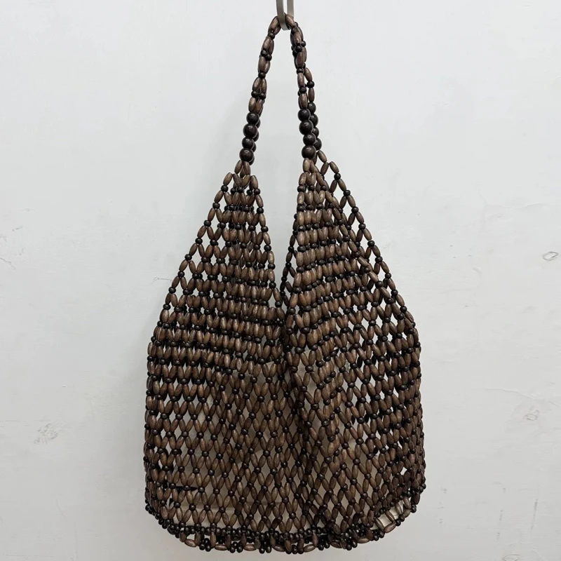 

Пляжная соломенная сумка-тоут для женщин, дизайнерская люксовая сумка-клатч 2026 года, новинка, деревянная, с внутренним карманом, большая вместимость, на плечо/подмышку