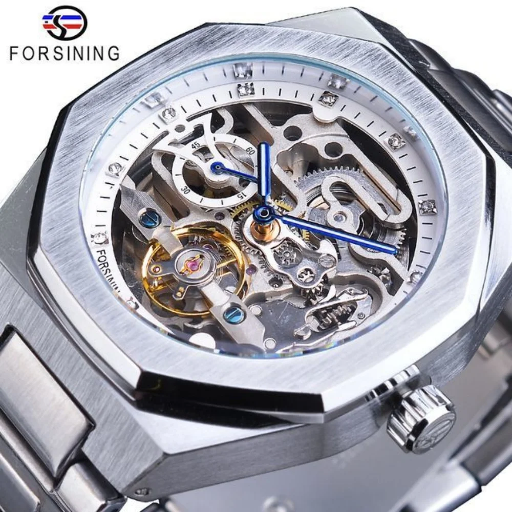 High-End Men's Watch, Luxurious Automatic Mechanical Watch, Unique and Stylish Hexagonal Frame Design, Stainless Steel Strap, Perfect Gift for Him, Luxurious Men's Watch | Fashionable Wrist | Transparent Dial, No Batteries Required