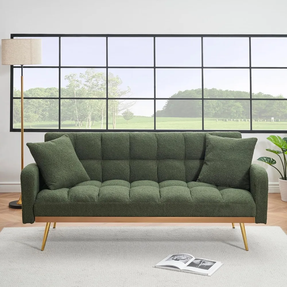 

Folding Recliner Loveseat Sleeper Couch Sofabed With Adjustable Backrest & Golden