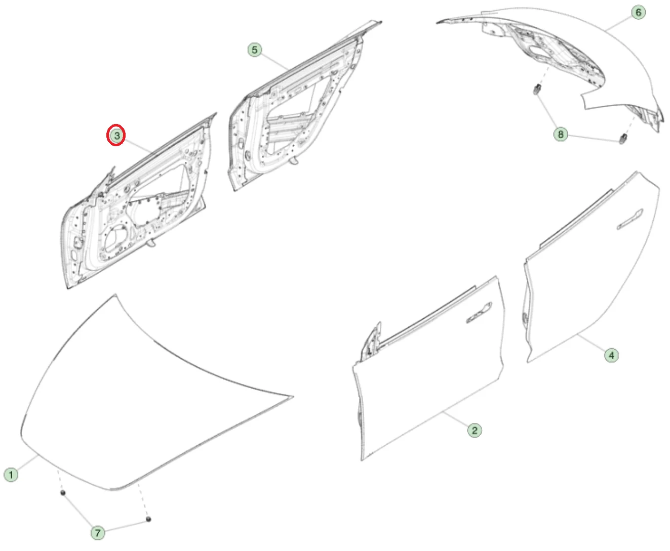 BAINEL الباب الأمامي الأيمن لسيارة TESLA موديل 3 هايلاند 2023- OE 1751846 -EC-G مستعمل