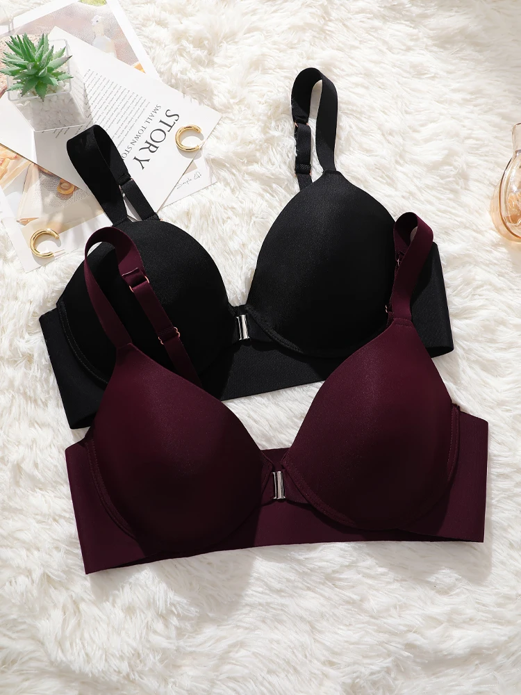 Plus Size Seamless Push-Up Bra Front Closure With Steel Ring Brassiere Sexy Deep V Gather Lingerie Comfortable Unlined Bralette