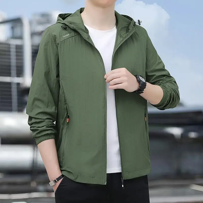 

Уличная мужская летняя легкая повседневная ветровка из ледяного шелка, ультратонкая однослойная куртка Jaet Fiing Coat Faion Urban Sle