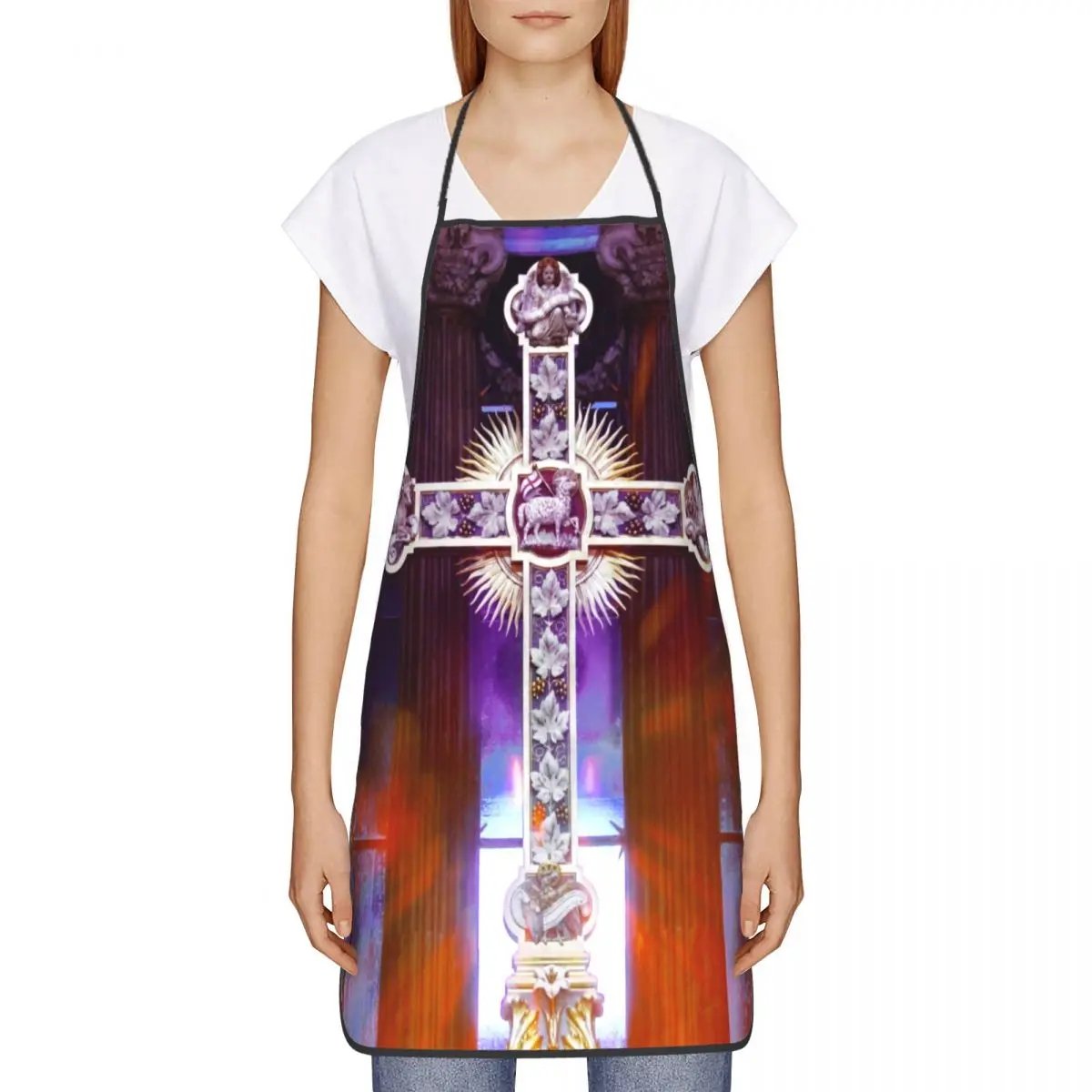 Custom Bib Catholic Cross Aprons for Men Women Unisex Adult Chef Kitchen Cooking Religious Christian Tablier Cuisine Gardening