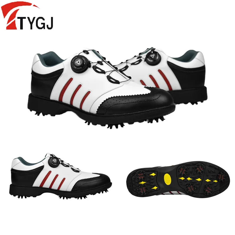 

TTYGJ Men Leather Waterproof Training Trainers Male Anti-slip Knob Buckle Golf Shoes Man Professional Outdoor Golf Footwear