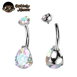 ASTM F136 Titanium Teardrop Belly Button Ring Belly 14G Colorful Zircon Center Navel Rings Belly Piercing G23 Body Jewelry