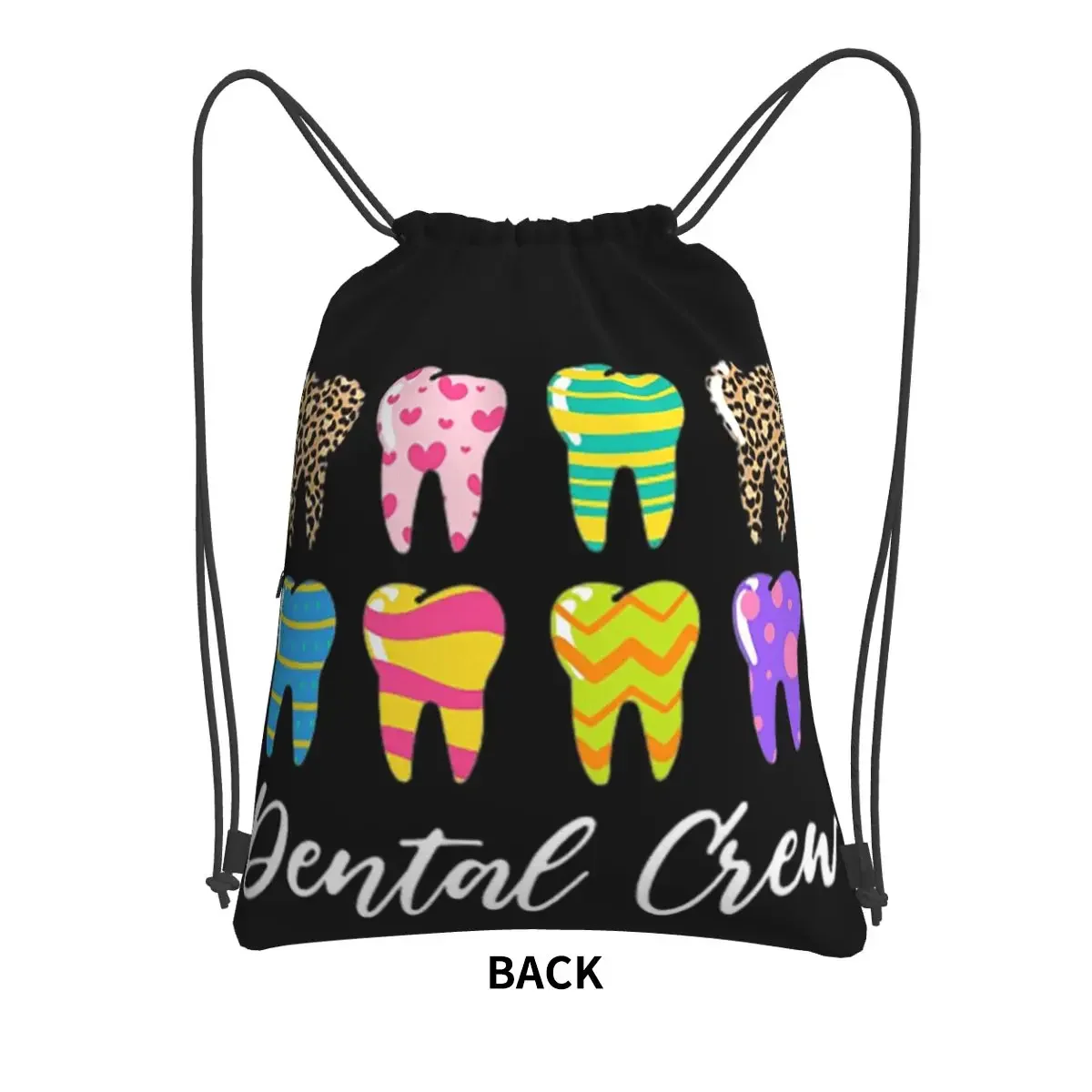 Cute Teeth Leopard Dental Crew Easter Day Christians Portable Backpacks Drawstring Bag Storage Bags For School Students