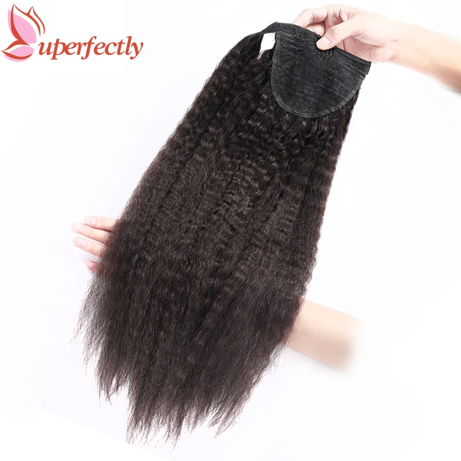 Uperfectly Drawstring Ponytail Clip In Hair Extension Natural Black Kinky Straight 100% Real Human Hair Extensions for Women