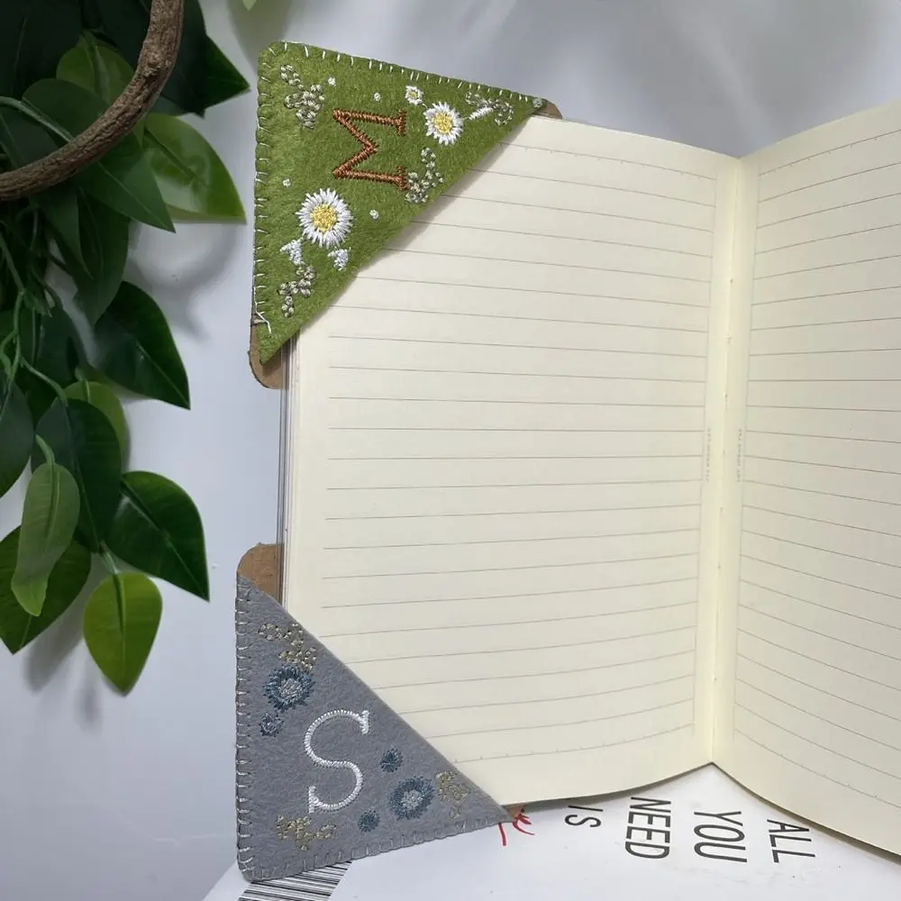 4Pcs 4 Styles Hand Embroidered Corner Bookmark Handmade Personalized Flower Letter Bookmarks Four Seasons Book Corner