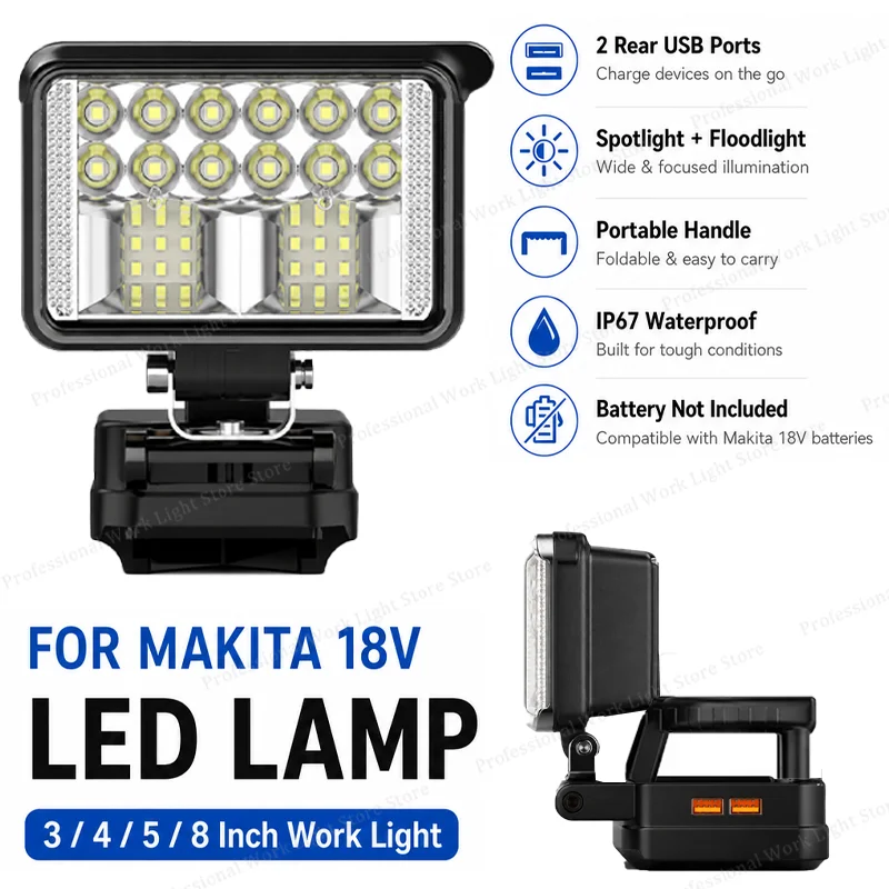 For makita led lamp 18v 3/4/5/8Inch makita work light, Battery Spotlight & Floodlight Led Lamp Outdoor Camping Emergency Light