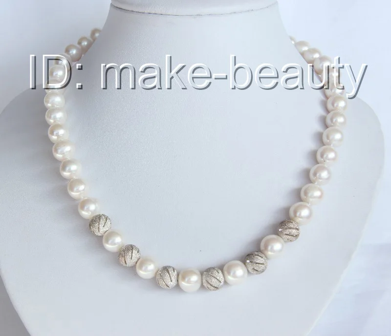 stunning 11mm round white freshwater cultured pearl necklace h1528