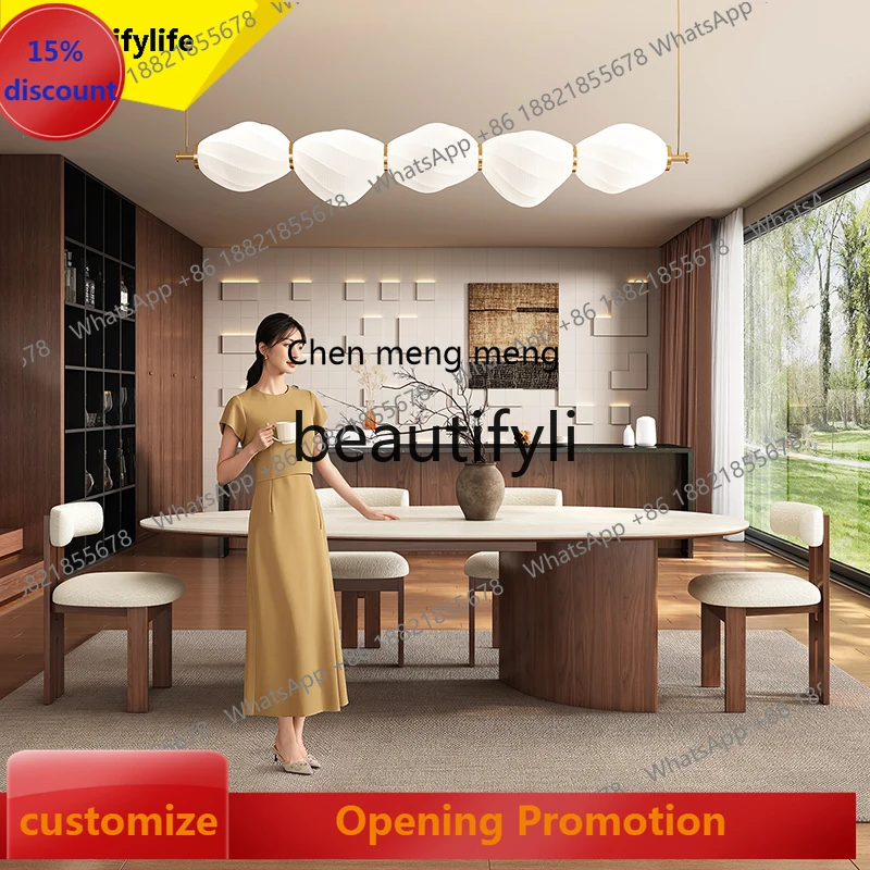 

S7486 ss Off-White Travertine Water Drop Shape Rock Plate Dining Table Coffee Table Medieval Walnut Color Marble Solid Wood Hou