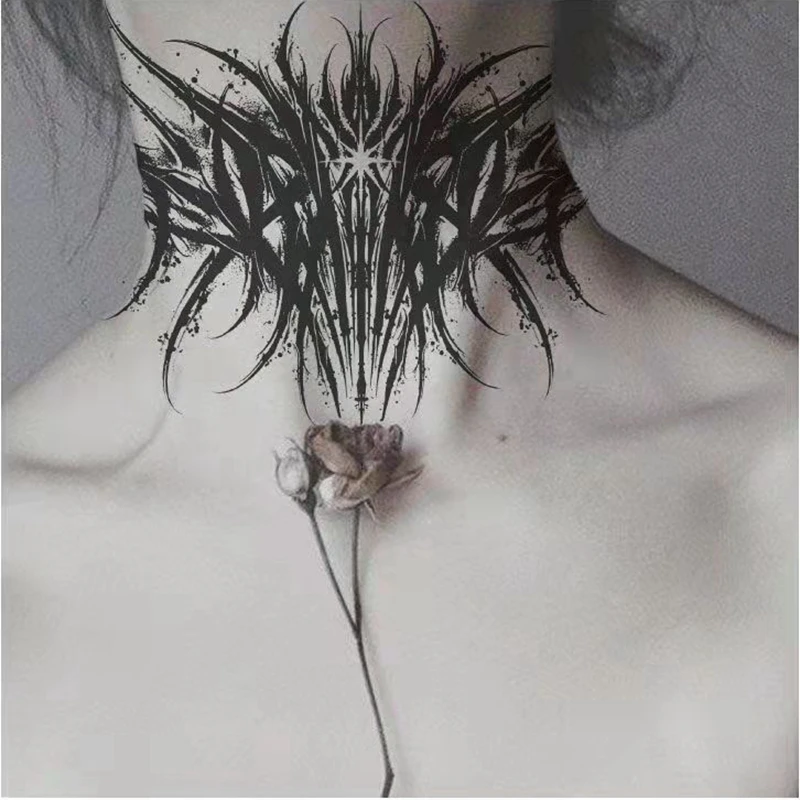 

Временные тату-наклейки 2022: Темные готические шипы на шею, водонепроницаемые, черные, крутые, для мужчин и женщин, для рук, тела, икр, имитация татуировки