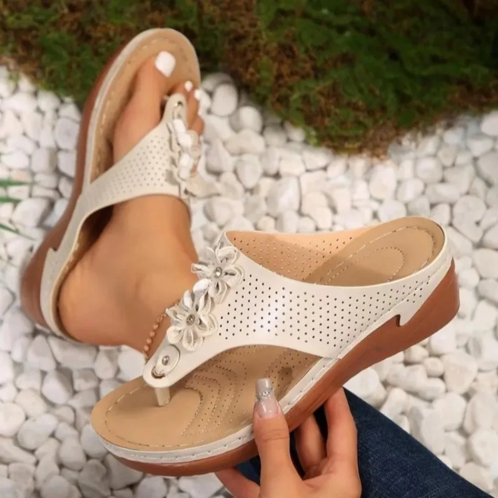 

Women Platform Sandals Beach Casual Wedges Flip Flops Premium Orthopedic Open Toe Big Toe Anti-slip Outdoor PU Leather Shoes
