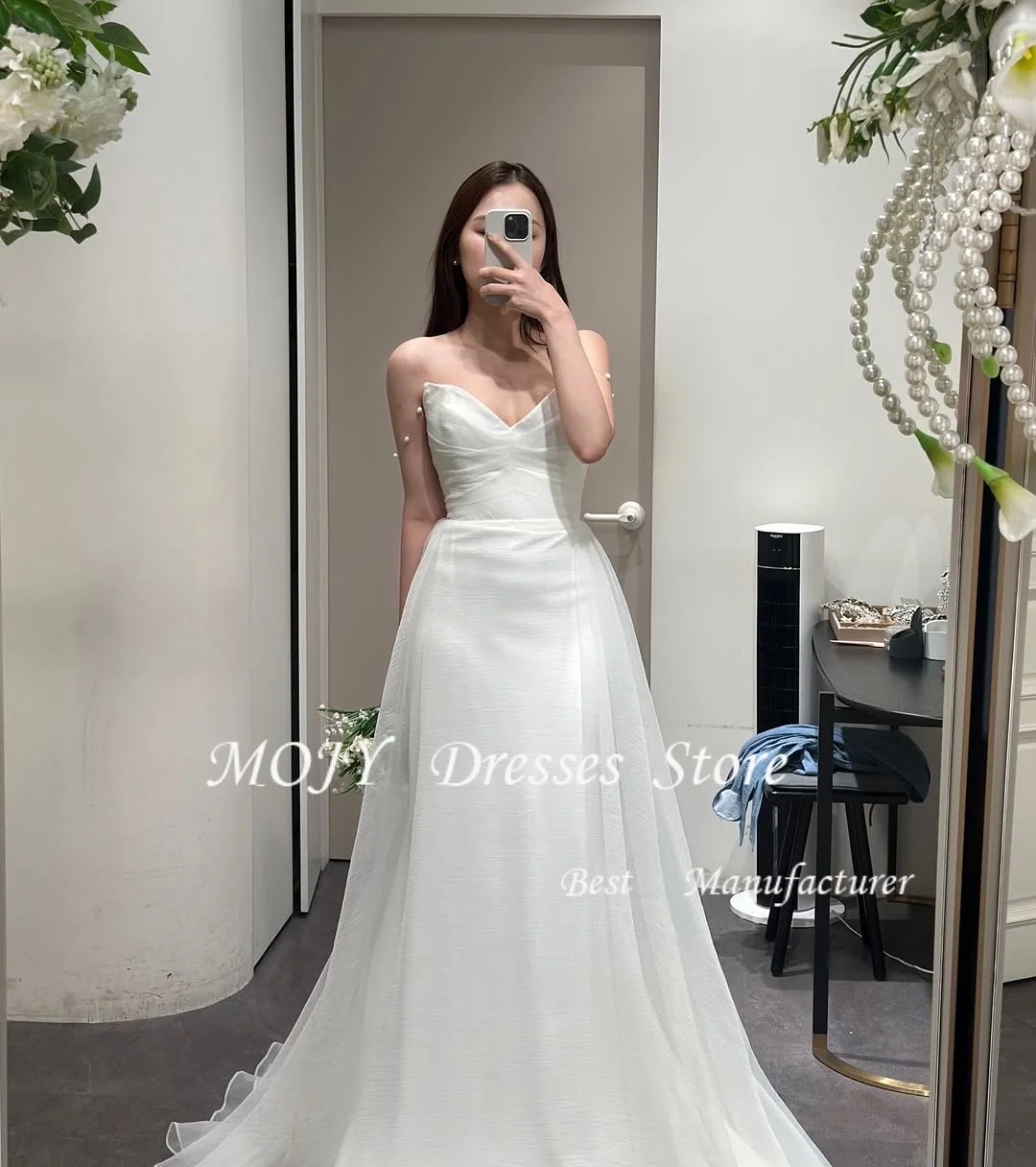 

MojySweetheart Fairy A-Line Korea Wedding Dresses Silk Organza Photo Shoot Elegant Long Bridal Gowns 웨딩드레스 Customized